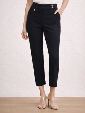 Veronica Beard Renzo Crest Button Cropped Slim Leg Pant Navy Size 8
